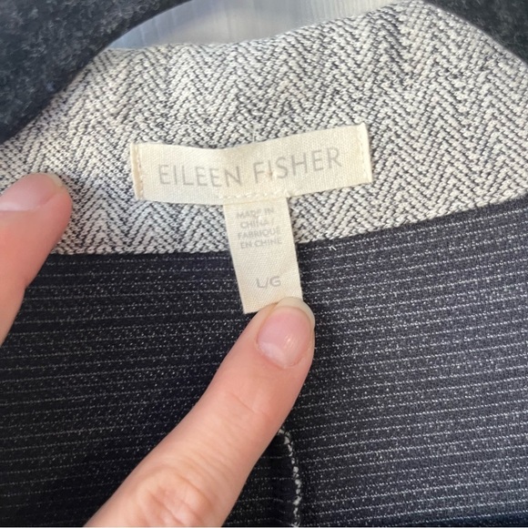 EILEEN FISHER Chevron Knit Long Sleeve Jacket Gray with Pockets size Large - Picture 4 of 6
